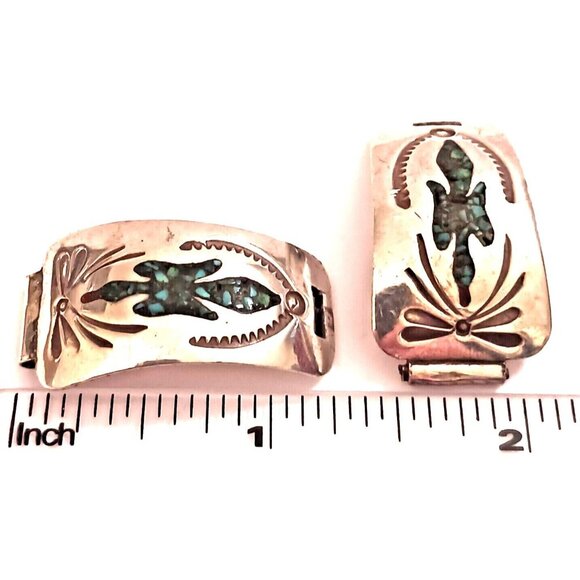 Vintage Signed Sterling Silver Stamped Turquoise Chip Bird Watch Tips (1474) - Picture 3 of 3